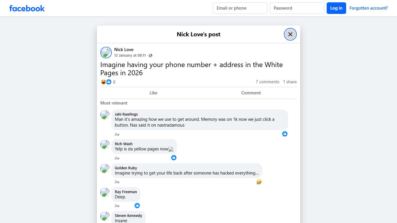 Nick Love - Imagine having your phone number + address in... Facebook